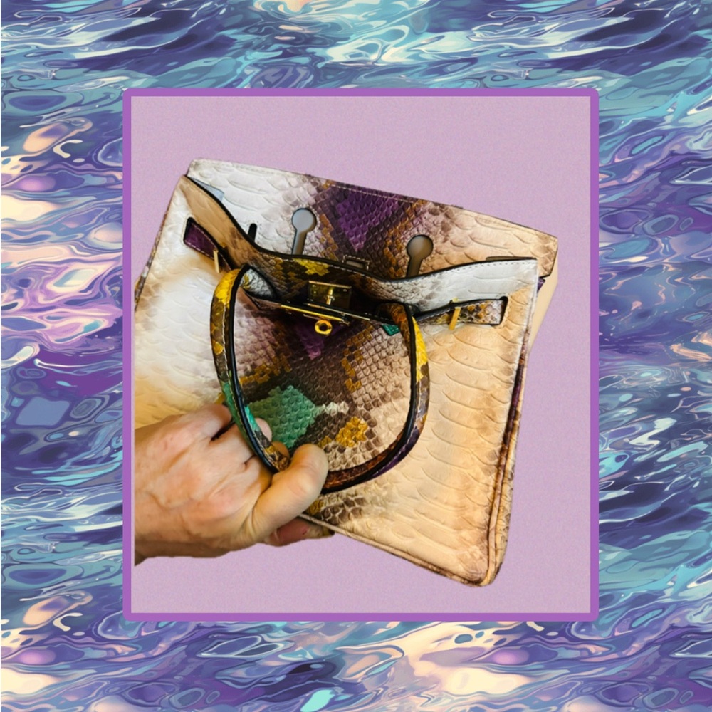 Exotic Multicolor Python Leather Handbag Immacula… - image 3